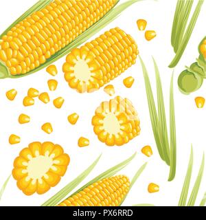 Modèle sans couture. Avec des feuilles de maïs. Avec d'épis de maïs graines séparées. Télévision vector illustration sur fond blanc. Illustration de Vecteur