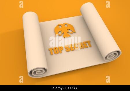 Top secret texte sur le papier parchemin. Double tête russe eagle. Résumé document confidentiel 3D illustration Banque D'Images