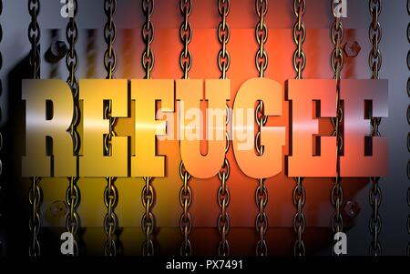 Image par rapport à la migration de l'Afrique à l'Union européenne. Texte sur fond de chaîne des réfugiés. Le rendu 3D Banque D'Images