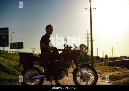 Un bikde motorbiker sur la forme hos jacket Banque D'Images