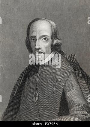 Pedro Calderón de la Barca (1600-1681), sacerdote católico, escritor, literato y poeta español. La gravure de 1853. Banque D'Images