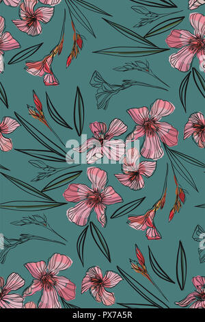 Modèle sans couture de lauriers roses. Illustration botanique faites à la main. Vector floral design pour la mode imprime, album, papier d'emballage. Banque D'Images