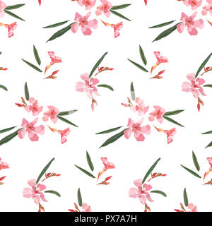 Modèle sans couture de lauriers roses. Illustration botanique faites à la main. Vector floral design pour la mode imprime, album, papier d'emballage. Banque D'Images