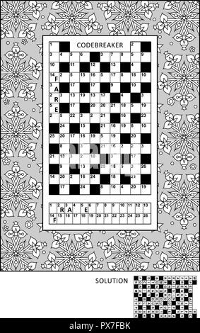 Puzzle et activité de coloriage page pour les adultes avec codebreaker, ou, d'autre mot code cracker code jeu de mots (Anglais) et large cadre décoratif de couleur. Illustration de Vecteur