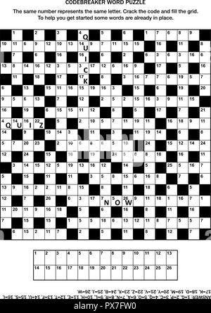 Page Puzzle codeword (codebreaker avec code cracker), jeu de mots ou de mots croisés Illustration de Vecteur