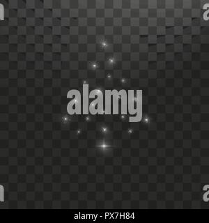 Arbre de Noël. White glitter bokeh lights et scintille. Shining Star, Sun les particules et d'étincelles avec effet lens flare sur fond transparent Illustration de Vecteur