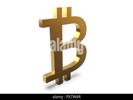 Bitcoin or 3D sur fond blanc Banque D'Images