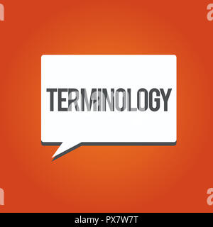 Écrit remarque montrant la terminologie. Photo d'entreprise présentant les termes utilisés avec une application technique dans les études. Banque D'Images
