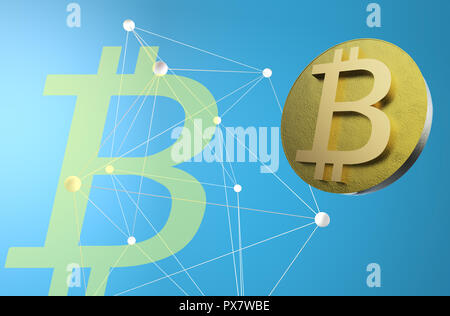 Cryptocurrency et finances concept. Signe Bitcoin monnaie numérique, rendu 3D. L'argent numérique futuriste, blockchain technologie concept Banque D'Images