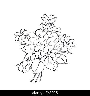 Le noir et blanc bouquet de fleurs avec des feuilles. Illustration de Vecteur