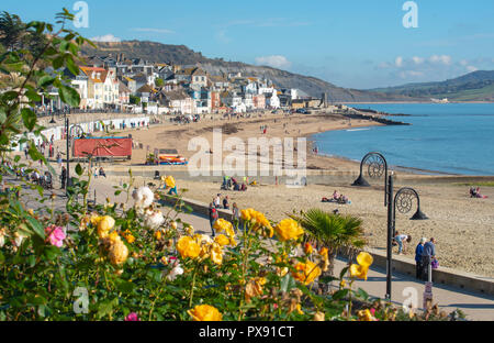 Lyme Regis, dans le Dorset, UK. 20 octobre 2018. Météo France : Les visiteurs et les gens profiter de doux soleil et ciel bleu à Lyme Regis comme les petites vacances d'octobre est en cours. Credit : Celia McMahon/Alamy Live News Banque D'Images