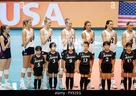 Groupe de l'équipe des États-Unis (USA), le 19 octobre 2018 - Volleyball Volleyball FIVB : Women's World Championship Japon 2018 ronde finale 5e place entre le Japon 1-3 United States à Yokohama Arena de Kanagawa, Japon. (Photo par Naoki Morita/AFLO SPORT) Banque D'Images