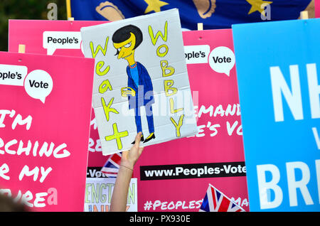 Londres, Royaume-Uni. 20 Oct, 2018. 20 octobre, Londres. Des dizaines de milliers de personnes prennent part à la voix de mars Park Lane à la place du Parlement à l'appui d'un référendum sur l'accord final Brexit. Credit : PjrFoto/Alamy Live News Banque D'Images