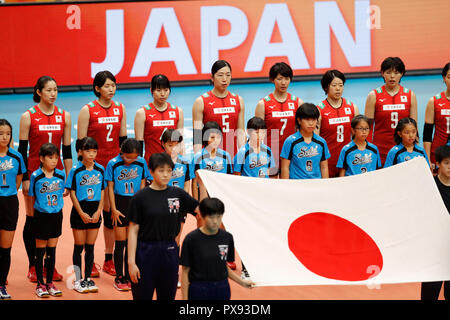 Kanagawa, Japon. 19 Oct, 2018. Groupe de l'équipe du Japon (JPN) Volleyball Volleyball FIVB : Women's World Championship Japon 2018 ronde finale 5e place entre le Japon 1-3 United States à Yokohama Arena de Kanagawa, Japon . Credit : Naoki Morita/AFLO SPORT/Alamy Live News Banque D'Images