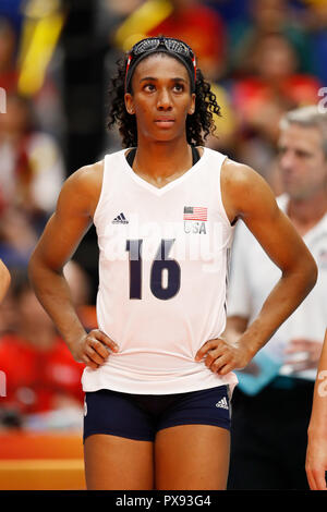 Kanagawa, Japon. 19 Oct, 2018. Foluke Akinradewo (USA) : volley-ball Volleyball FIVB Women's World Championship Japon 2018 ronde finale 5e place entre le Japon 1-3 United States à Yokohama Arena de Kanagawa, Japon . Credit : Naoki Morita/AFLO SPORT/Alamy Live News Banque D'Images
