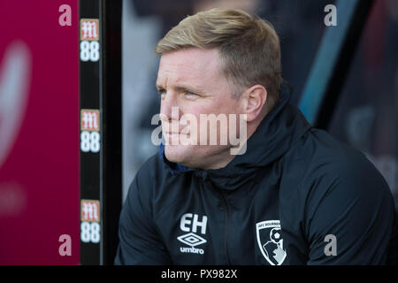 Manager de Bournemouth Eddie Howe au cours de la Premier League match entre l'AFC Bournemouth et Southampton au stade de vitalité, Bournemouth, Angleterre le 20 octobre 2018. Photo de Simon Carlton. Usage éditorial uniquement, licence requise pour un usage commercial. Aucune utilisation de pari, de jeux ou d'un seul club/ligue/dvd publications. Banque D'Images