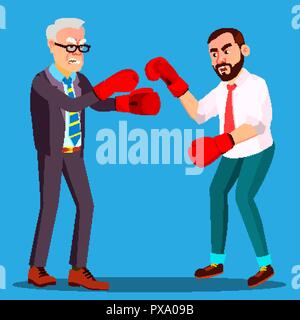 Deux hommes en costumes combattre dans des gants de boxe vecteur. Illustration isolé Illustration de Vecteur