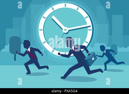 Conception du businessman running in rush tout en vue de l'adjudication avec arrière-plan sur l'horloge Illustration de Vecteur