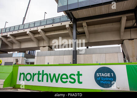 La construction de la plus grande du projet de transport public le métro de Sydney avec le travail progresse dans Rouse Hill,Sydney, Australie Banque D'Images