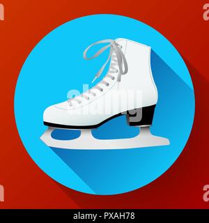 Patins à glace classique blanc sur bleu icône Illustration de Vecteur