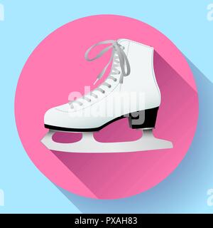 Patins à glace blanc classique rose sur l'icône Illustration de Vecteur