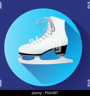 Patins à glace classique blanc sur bleu icône Illustration de Vecteur