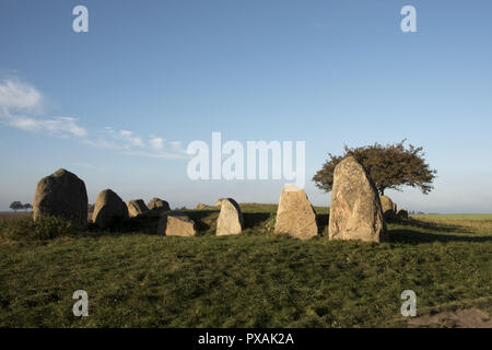 Autour de 5000 ans grand mégalithique dolmen près de Nobbin tout au nord de l'île de Rügen dans la mer Baltique au nord-est de l'Allemagne. Banque D'Images