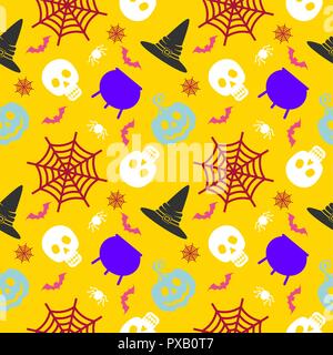 Vector pattern. transparente Halloween Icônes du crâne, spider, web, citrouilles, chaudron. Éléments de conception pour l'affiche de la fête de l'halloween. Télévision cartoon illustrat Illustration de Vecteur