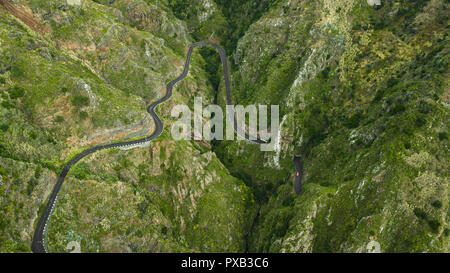 Vue de dessus de bourdon replié sur la route de la montagne Paul do Mar, l'île de Madère, Portugal Banque D'Images