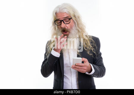 Studio shot of senior woman choqué alors que barbu Banque D'Images