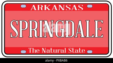 La plaque d'immatriculation de l'Arkansas dans les couleurs du drapeau national avec la ville Springdale texte sur un fond blanc Illustration de Vecteur