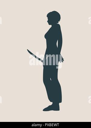 Art martiaux karaté silhouette de femme avec épée Illustration de Vecteur