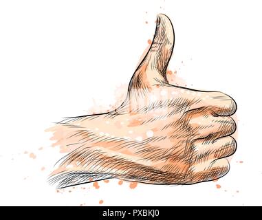 Montrant la main comme symbole. Faire de geste vers le pouce Illustration de Vecteur