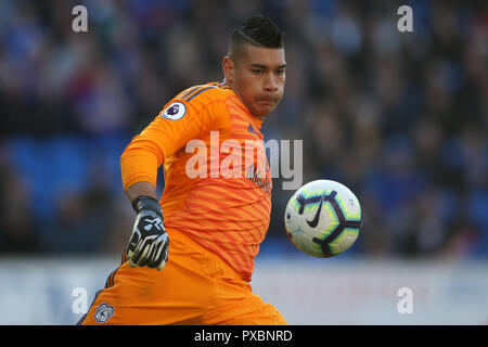 Cardiff, Royaume-Uni. 20 Oct, 2018. Neil Etheridge, le gardien de la ville de Cardiff en action. Premier League match, Cardiff City v Fulham au Cardiff City Stadium le samedi 20 octobre 2018. Cette image ne peut être utilisé qu'à des fins rédactionnelles. Usage éditorial uniquement, licence requise pour un usage commercial. Aucune utilisation de pari, de jeux ou d'un seul club/ligue/dvd publications. Photos par Andrew Andrew/Verger Verger la photographie de sport/Alamy live news Crédit : Andrew Orchard la photographie de sport/Alamy Live News Banque D'Images