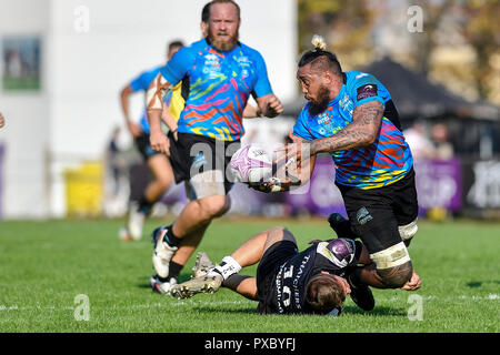 Parme, Italie. 20 octobre, 2018. Zebre's flanker Jimmy Tuivaiti ressemble pour une assistance dans le match contre l'Ours dans European Rugby Challenge Cup round 2©Luca Sighinolfi/Alamy live news Banque D'Images