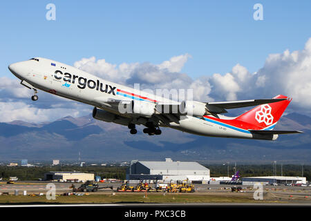 Anchorage, Alaska, USA. Du 1er septembre 2018. Cargolux vu magnifique au départ d'Anchorage. Crédit : Christian Van Grinsven SOPA/Images/ZUMA/Alamy Fil Live News Banque D'Images