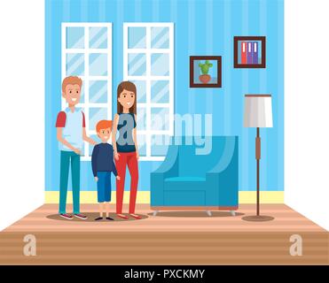 Les parents avec fils in livingroom Illustration de Vecteur