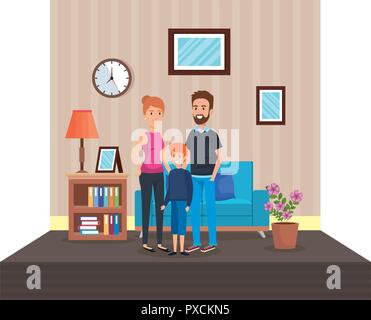 Les parents avec fils in livingroom Illustration de Vecteur