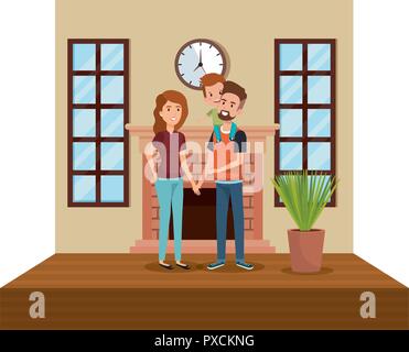 Les parents avec fils in livingroom Illustration de Vecteur