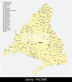 Les municipalités de Madrid et politique administrative carte vectorielle. Illustration de Vecteur