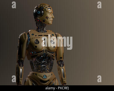 Robot futuriste Man. Cyborg détaillées. Haut du corps. 3D Render. Banque D'Images