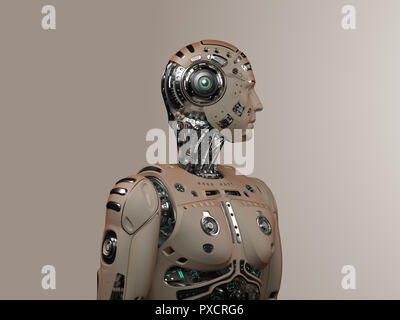 Robot futuriste Man. Cyborg détaillées. Haut du corps. 3D Render. Banque D'Images