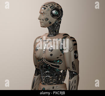 Robot futuriste Man. Cyborg détaillées. Haut du corps. 3D Render. Banque D'Images