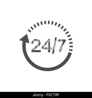 24 heures 7 jours icône. L'icône de l'horloge temps illustration vectorielle. Télévision Illustration de Vecteur