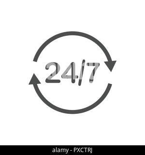 24 heures 7 jours icône. L'icône de l'horloge temps illustration vectorielle. Télévision Illustration de Vecteur