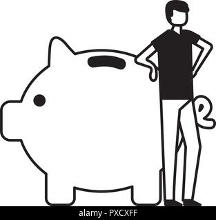 Des bénévoles aident à donner de l'argent homme big piggy vector illustration Illustration de Vecteur