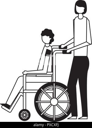 Des bénévoles aident à effectuer fille personne dans le fauteuil roulant vector illustration Illustration de Vecteur