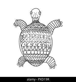 Tortue stylisée isolé sur fond blanc. Ornementales Freehand turtle pour enfants à colorier. Illustration de Vecteur