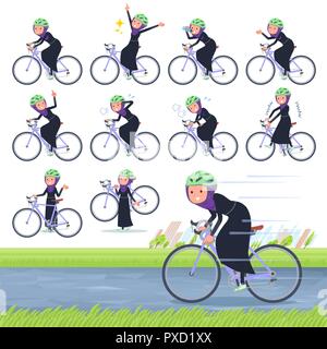 Un ensemble de femmes portant le hijab sur un vélo de route.Il y a une action qui connaît.C'est vectoriel, il est donc facile à modifier. Illustration de Vecteur