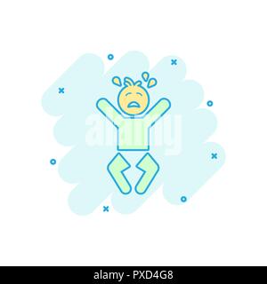 Vector cartoon bébé qui pleure dans l'icône de style bande dessinée. Les émotions la colère signe enfant illustration pictogramme. Affaires bébé effet splash concept. Illustration de Vecteur